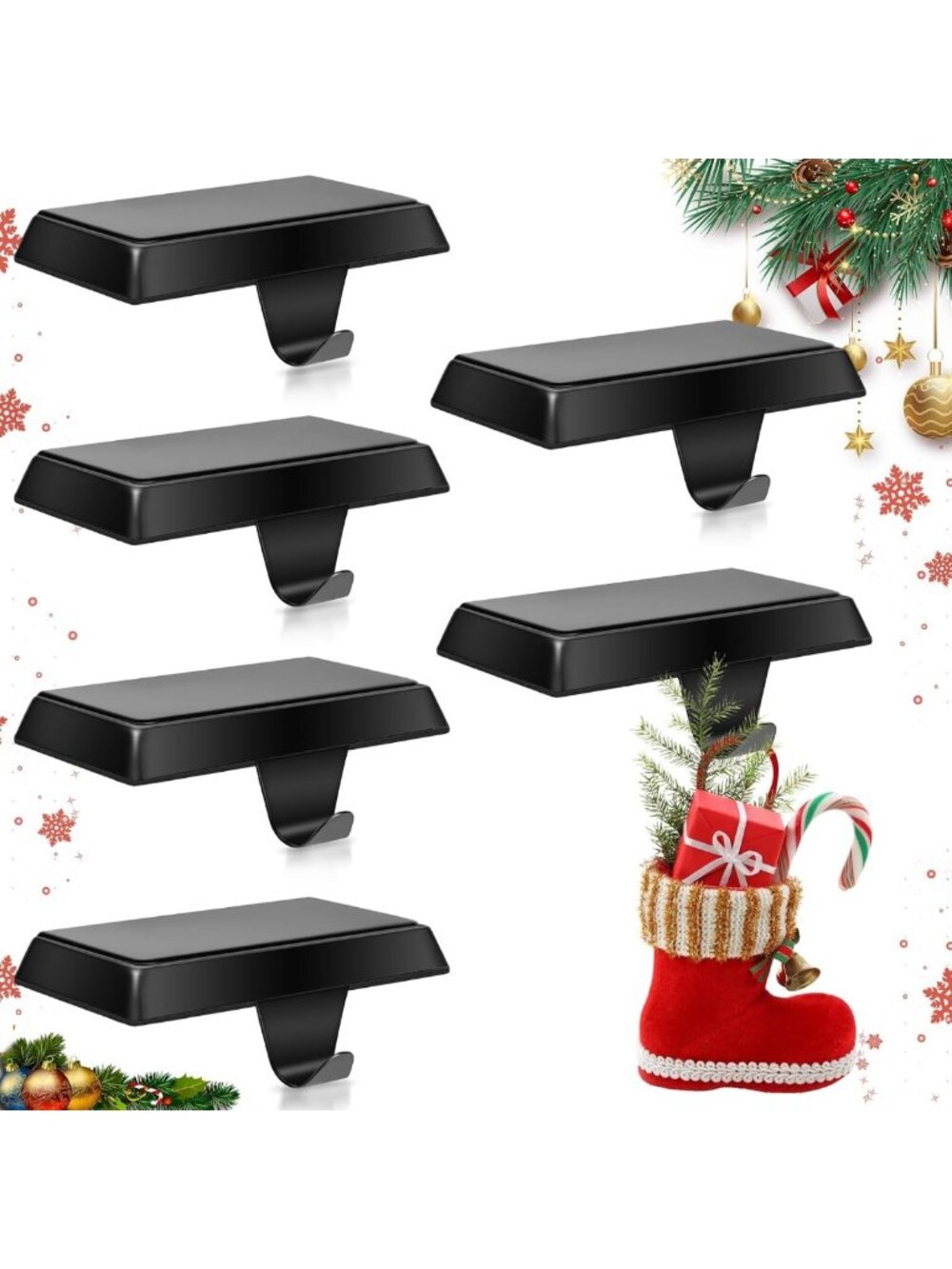 6 Pack Heavy Duty Metal Christmas Stocking Holders - Mantle & Fireplace Decor